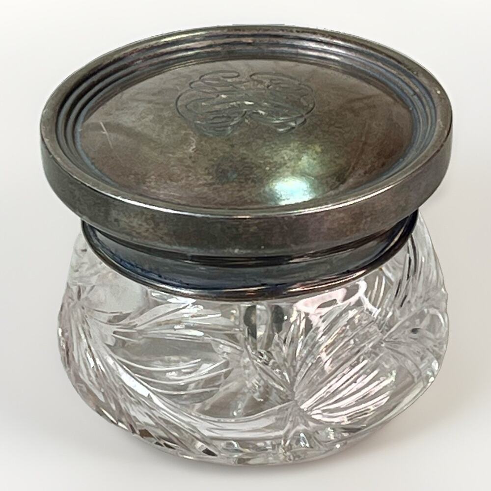 VTG Sterling Silver 925 Cut Crystal Vanity Jar Monogrammed Lidded Powder Dresser